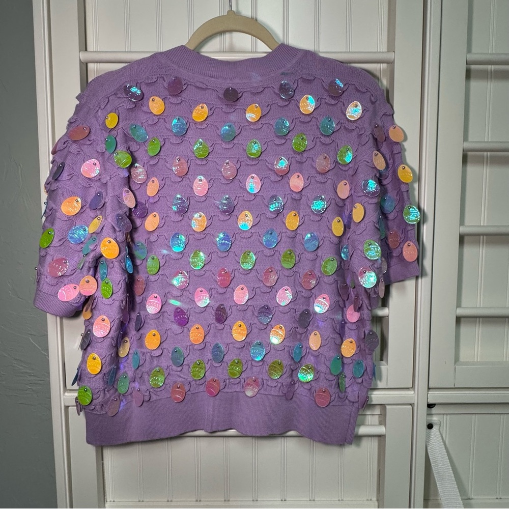 QUEEN OF SPARKLES Lavender Sequin Sweater - size M - NWOT - Picture 4 of 8